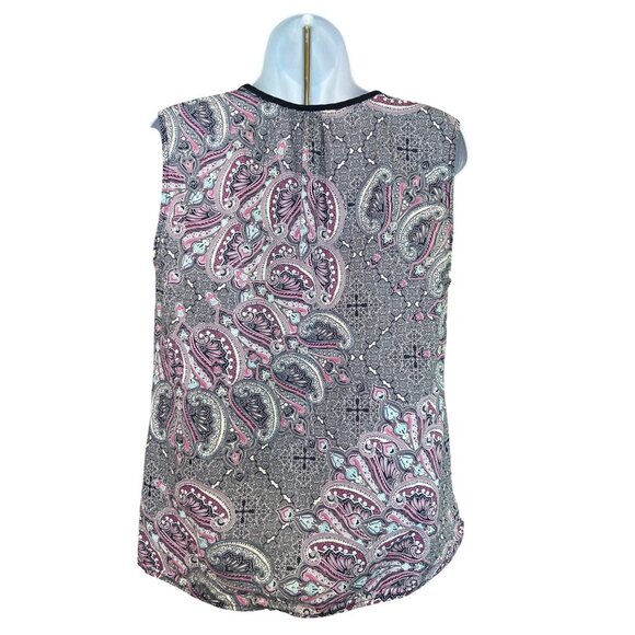 Tommy Hilfiger Womens Sleeveless Tuxedo Blouse L Purple Paisley Cottagecore - Picture 2 of 6